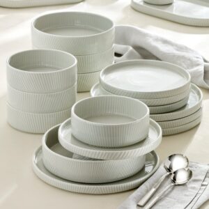 Vapor Gray Stackable Porcelain Dinnerware Set, 16-Piece